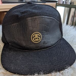 Stussy Wool and Croc Arch Cap with Gold Clap and Faux Leather